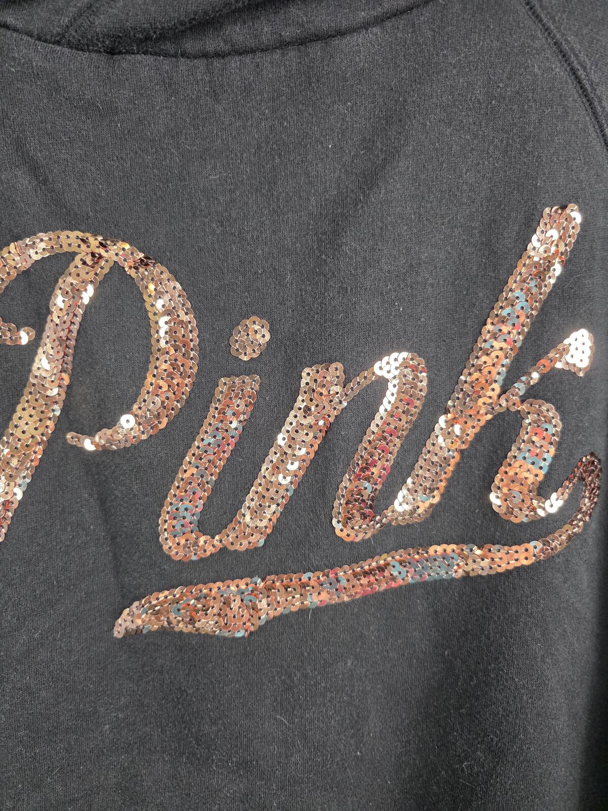 Victorias Secret Pink Bling GOLD Sequined Logo Pullover Hoodie Sweater SMALL