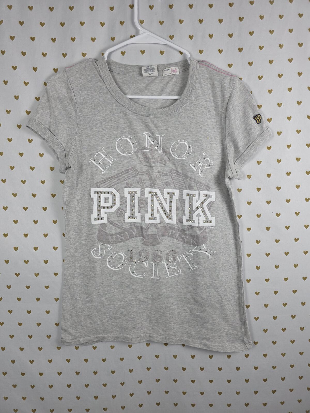 Victorias Secret PINK Vintage Bling Studded Tee shirt LARGE Logo