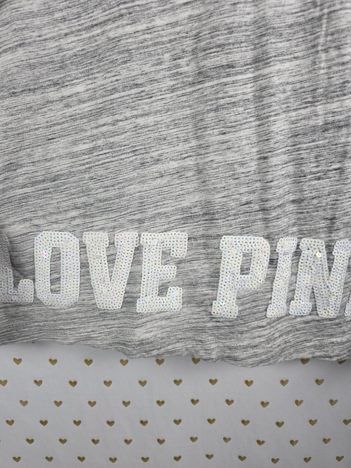Victorias Secret PINK White BLING Sequined Dog logo campus tee shirt LARGE