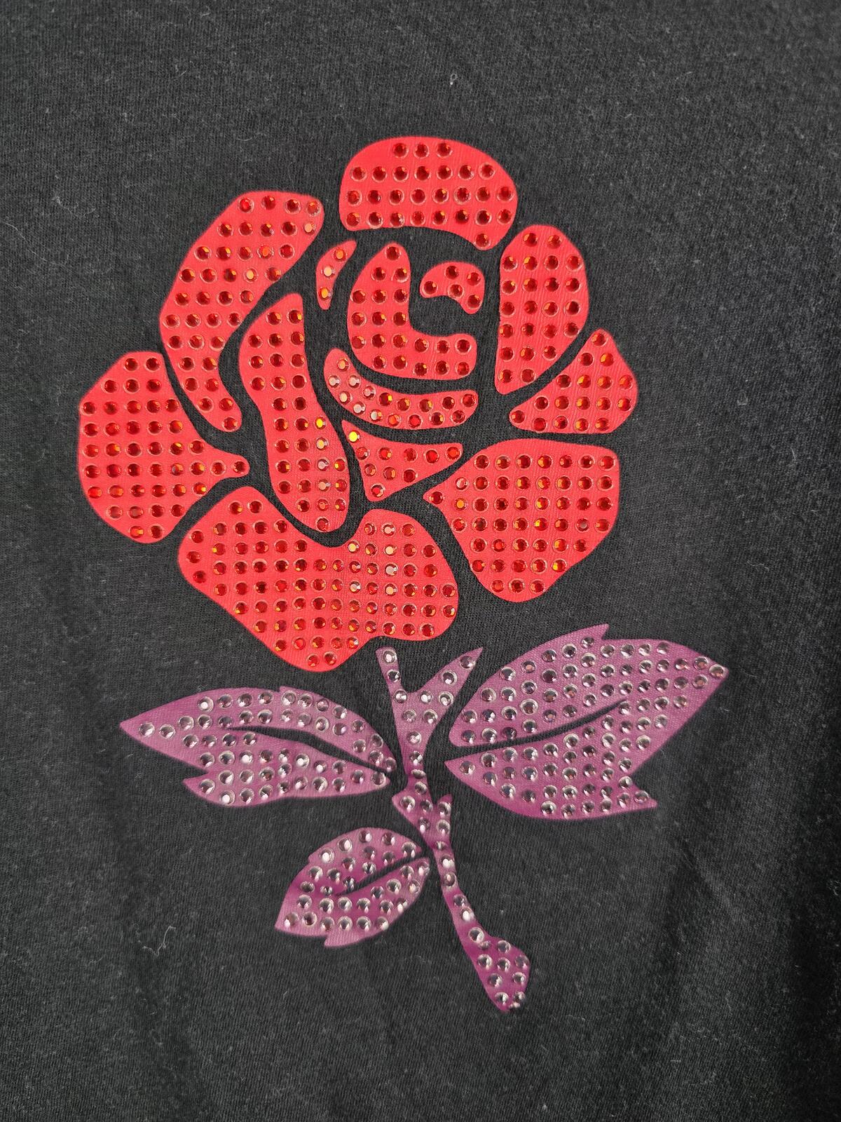 Victorias Secret PINK Floral Rose Rhinestone Cropped Boxy Tee Shirt LARGE