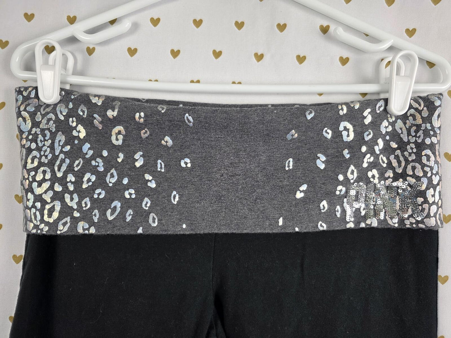 Victorias Secret PINK BLING CHEETAH LEOPARD Flared FOLDOVER Yoga Pants LARGE