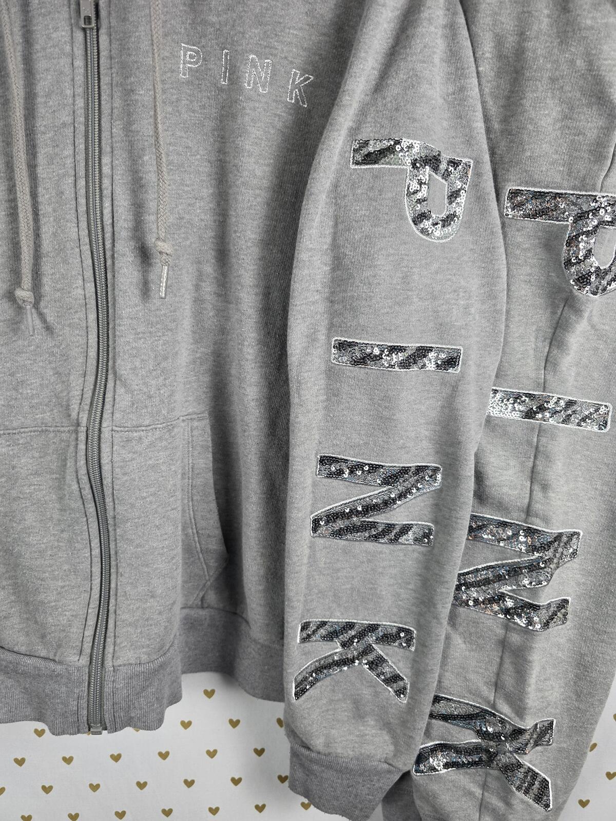 Victorias Secret Pink BLING SET 2pc Hoodie Sweats ZEBRA SEQUINED MEDIUM Outfit