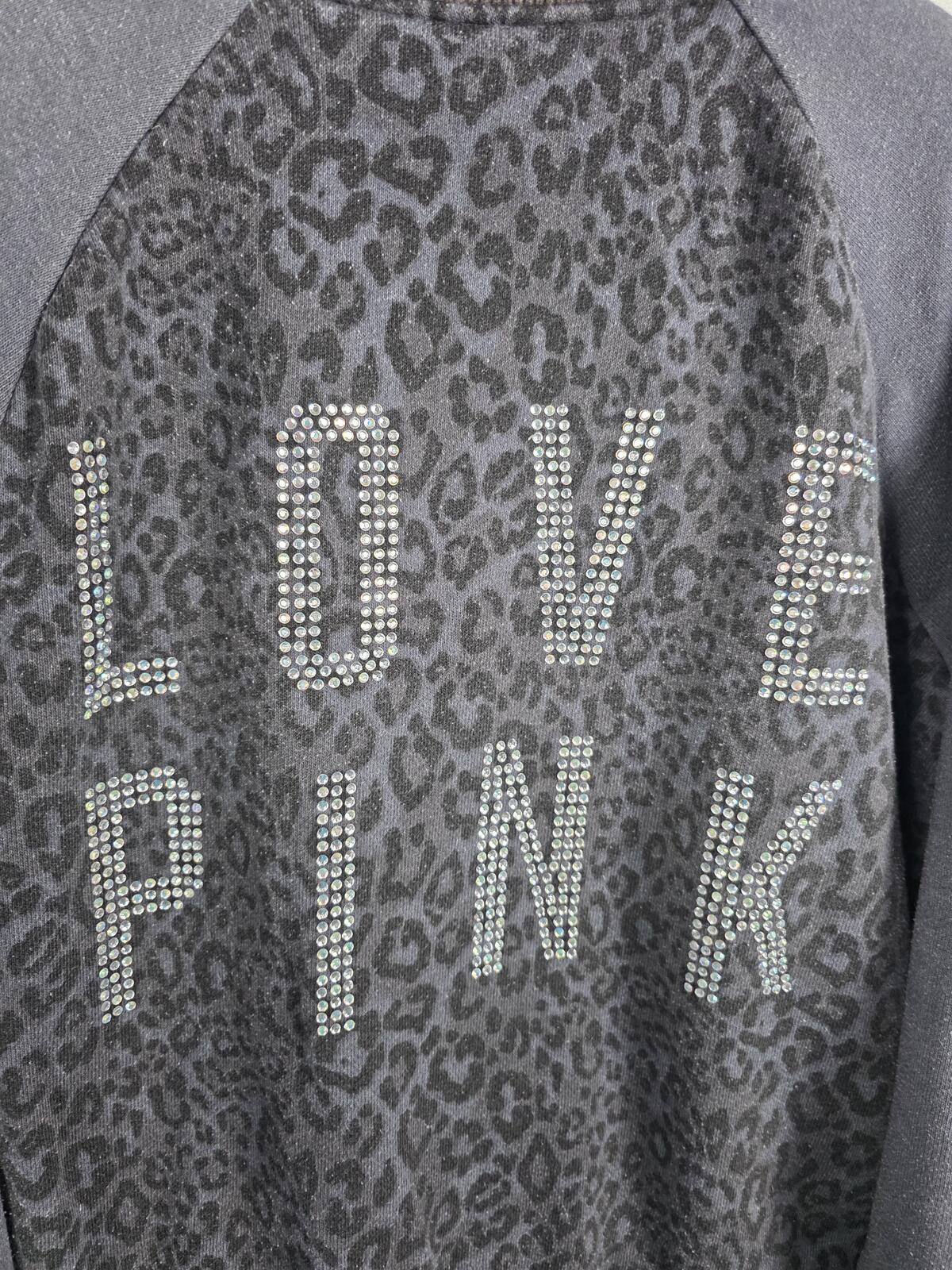 Victorias Secret Pink BLING CHEETAH LEOPARD Logo Varsity Bomber LARGE