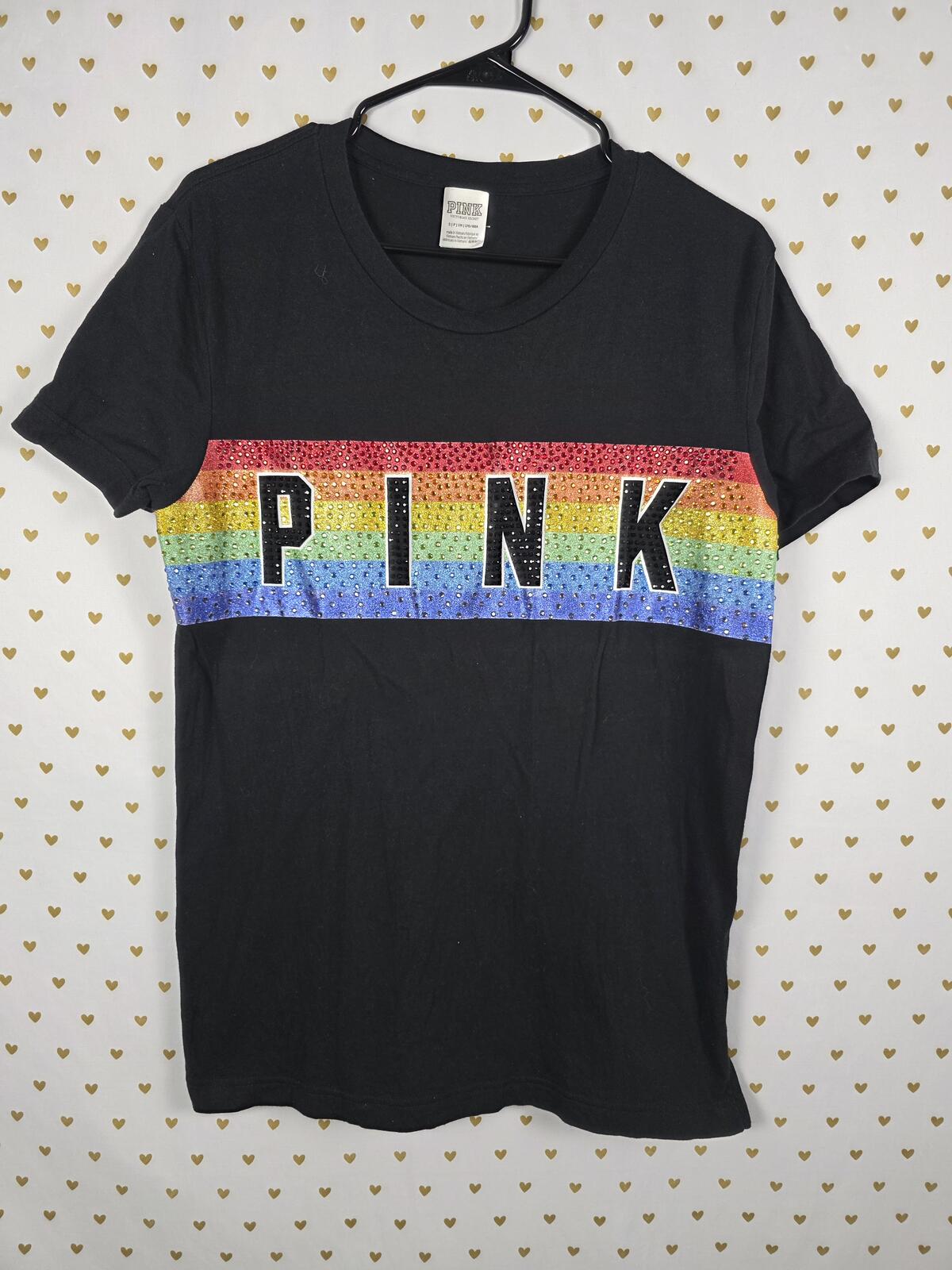 Victorias Secret PINK RARE HTF ainbow BLING Studded Campus Tee shirt SMALL