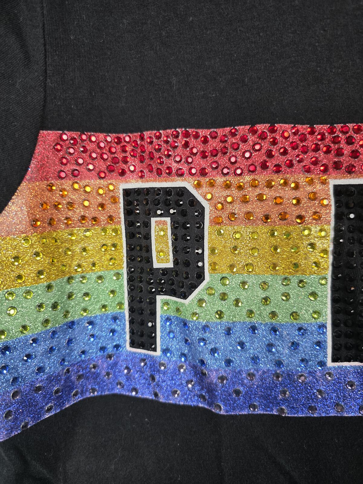 Victorias Secret PINK RARE HTF ainbow BLING Studded Campus Tee shirt SMALL