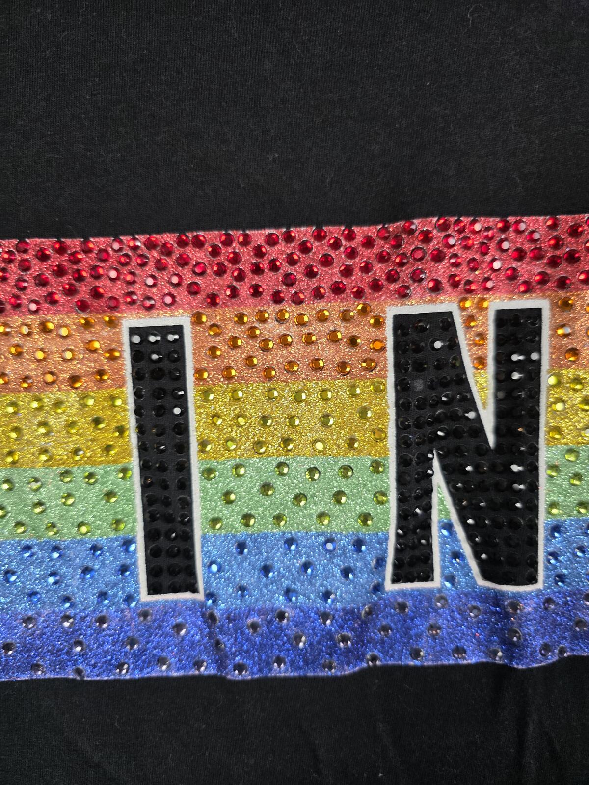 Victorias Secret PINK RARE HTF ainbow BLING Studded Campus Tee shirt SMALL