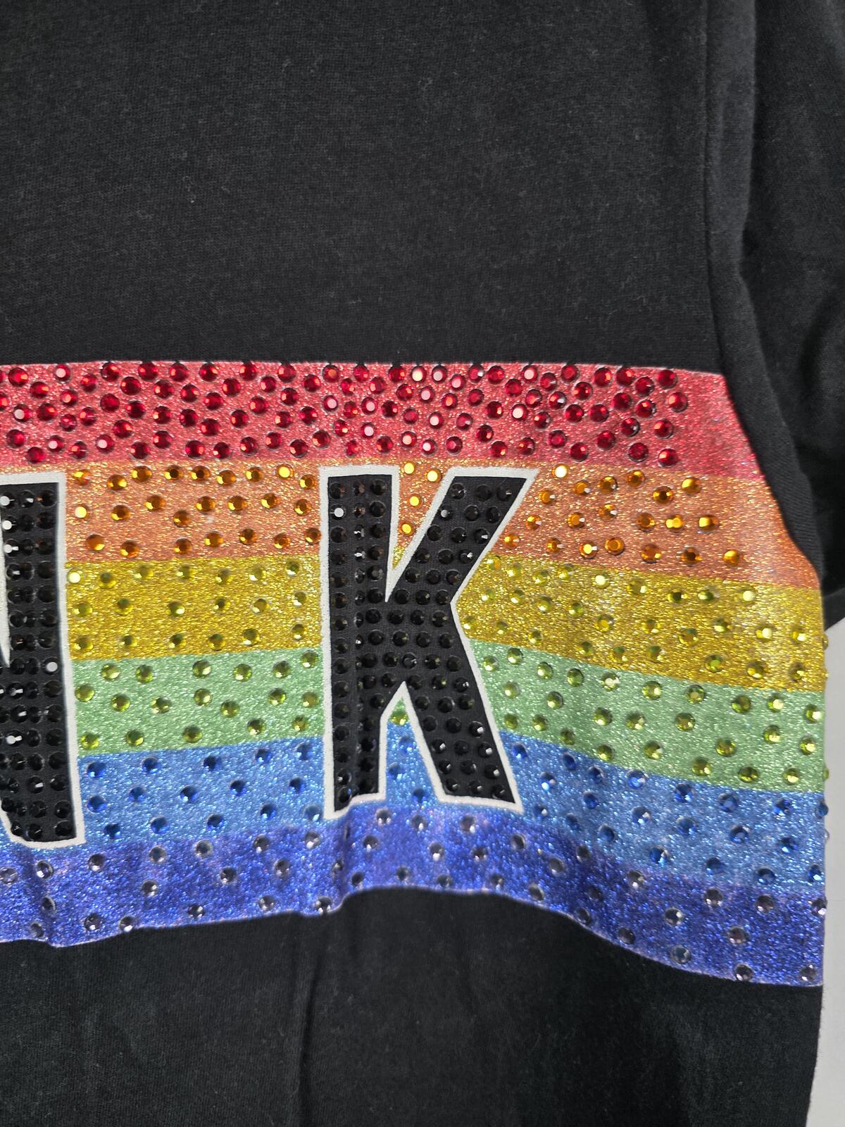Victorias Secret PINK RARE HTF ainbow BLING Studded Campus Tee shirt SMALL