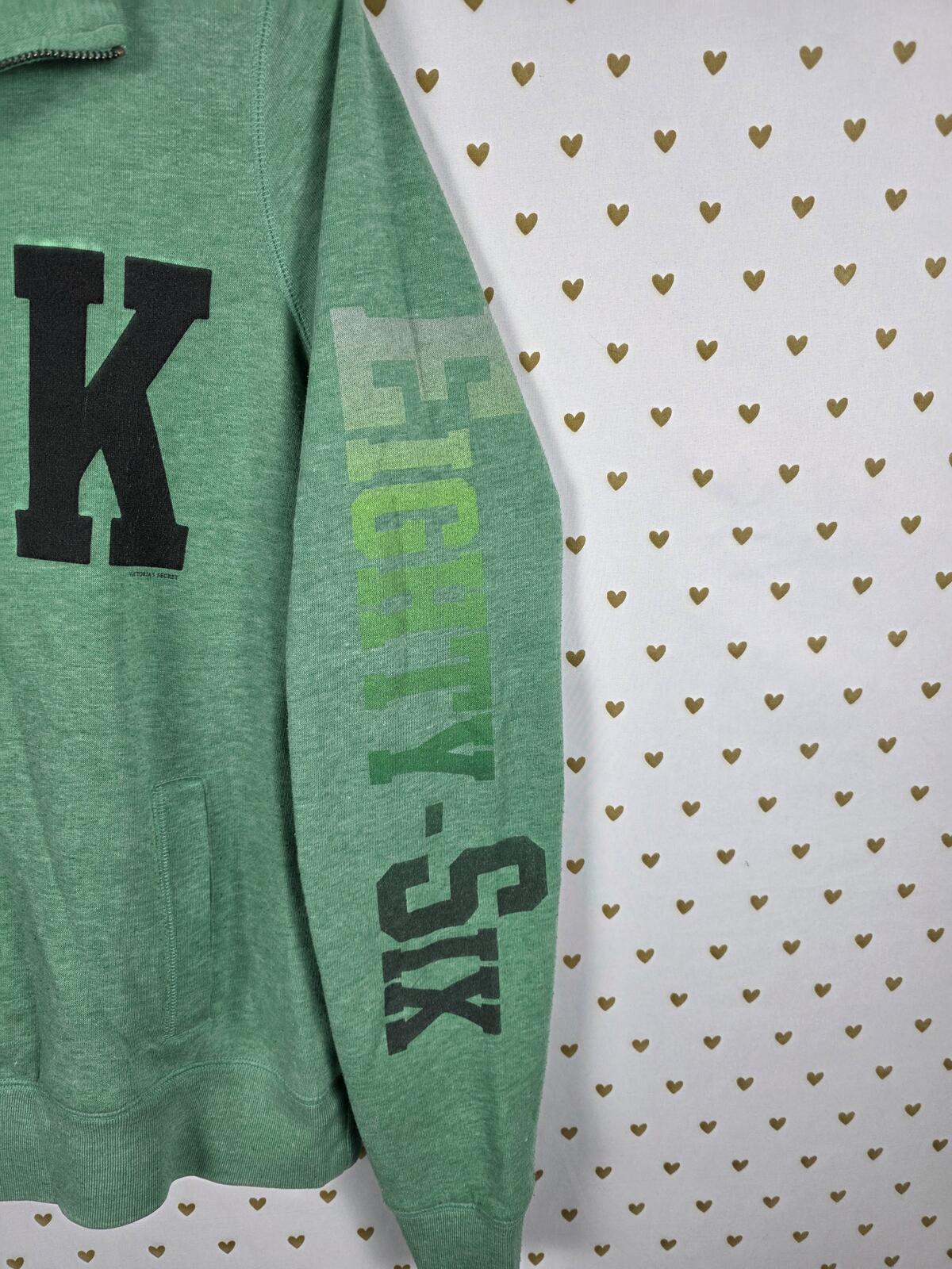 Victorias Secret Pink Green Quarter zip Logo Sweater Shirt MEDIUM