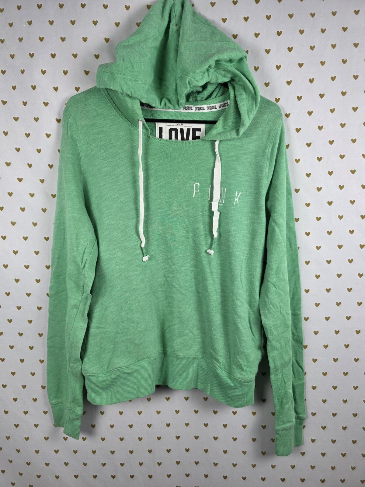Victorias Secret Pink Vintage LOVE Hoodie Green Logo MEDIUM