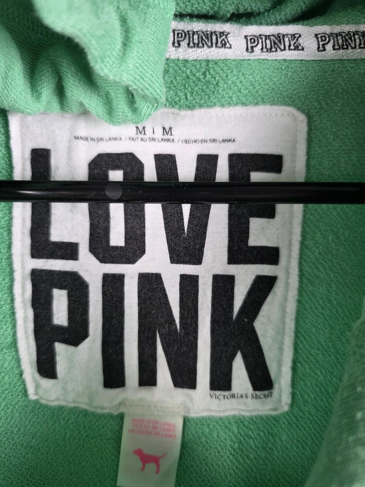 Victorias Secret Pink Vintage LOVE Hoodie Green Logo MEDIUM