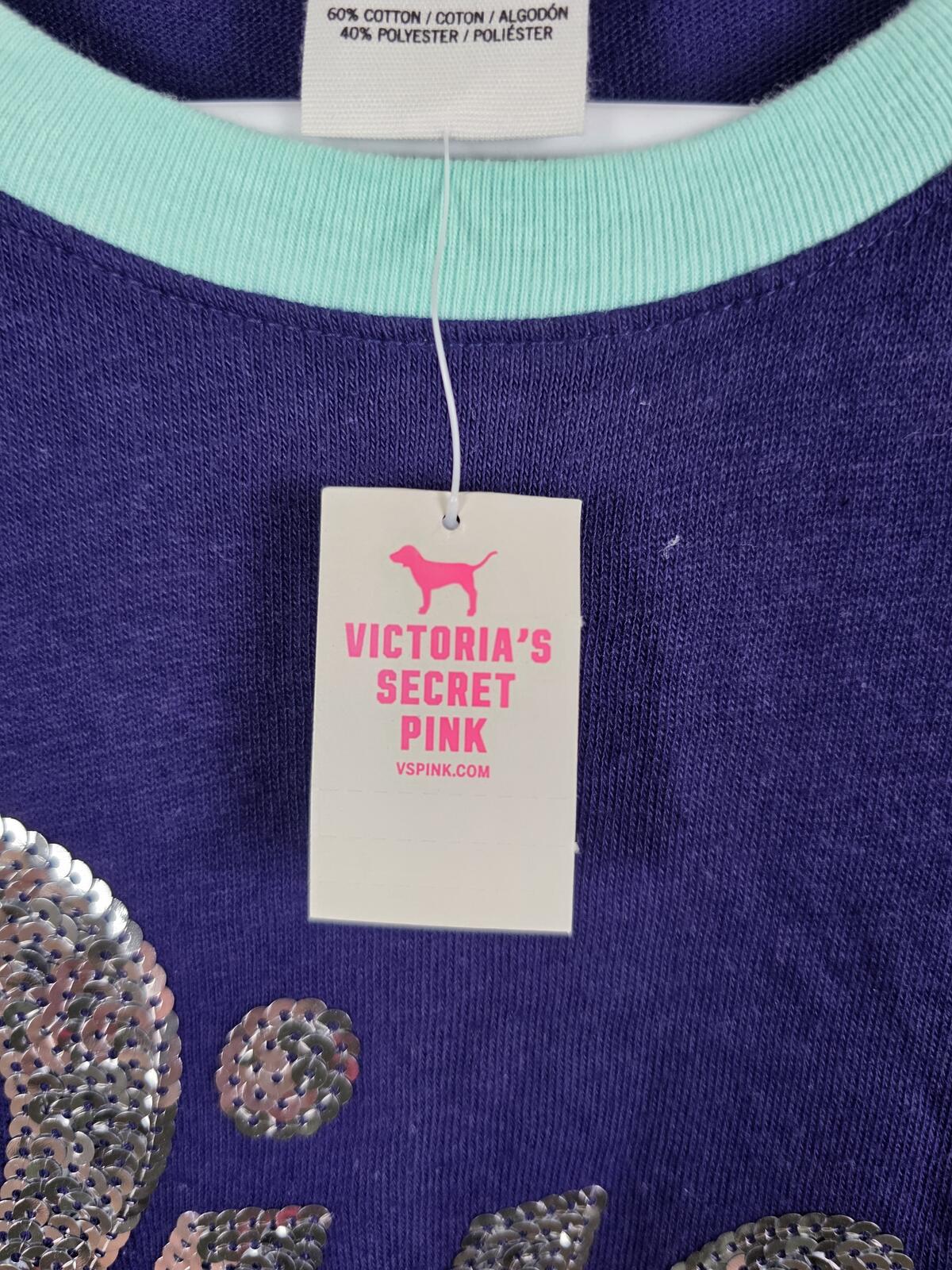 Victorias Secret PINK NEW NWT BLING Vintage Sequined Long Sleeve Tee shirt SMALL