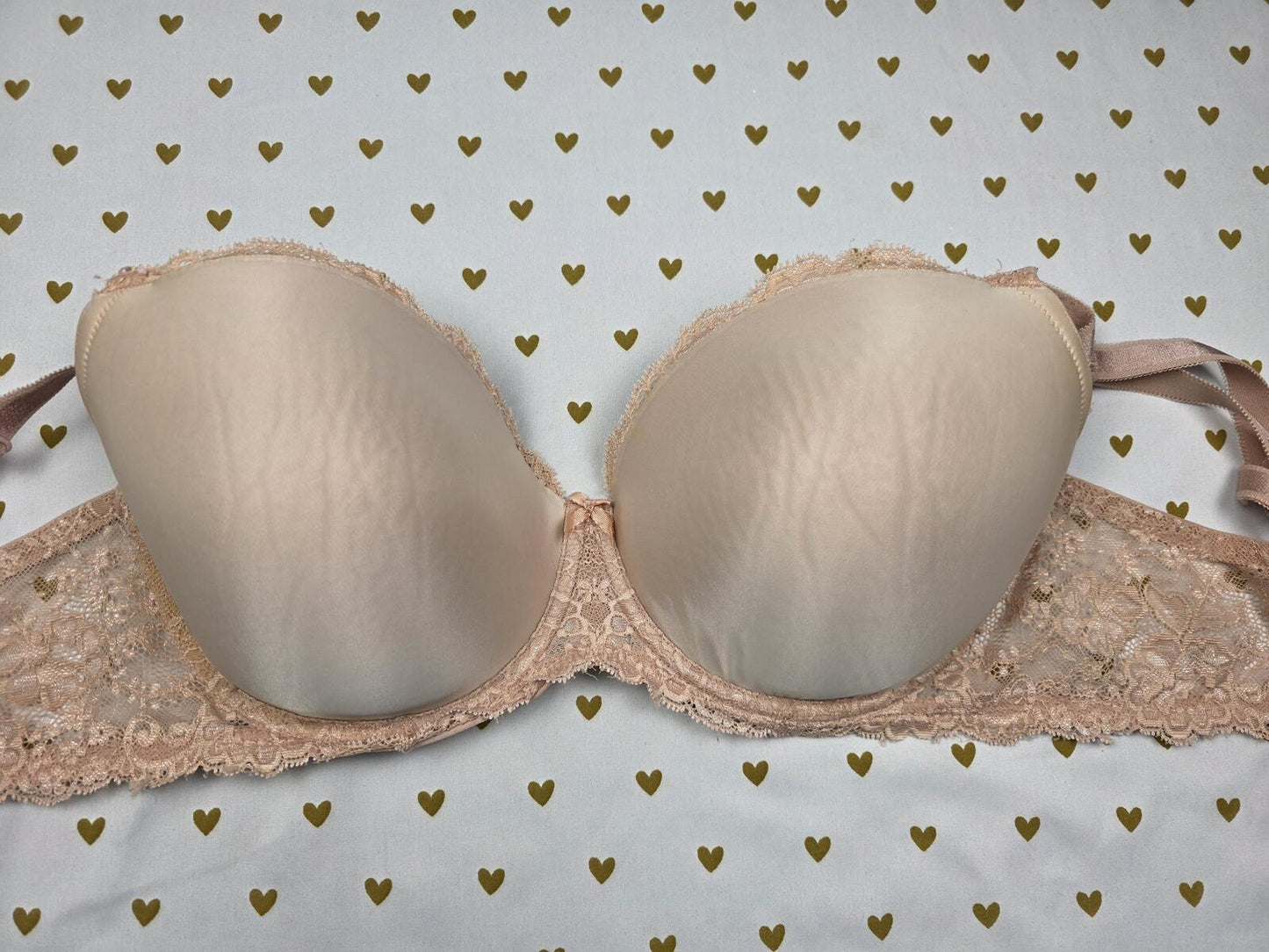 Victorias Secret Beige Lace accend DREAM ANGELS Lined Demi Balconette Bra 38DD