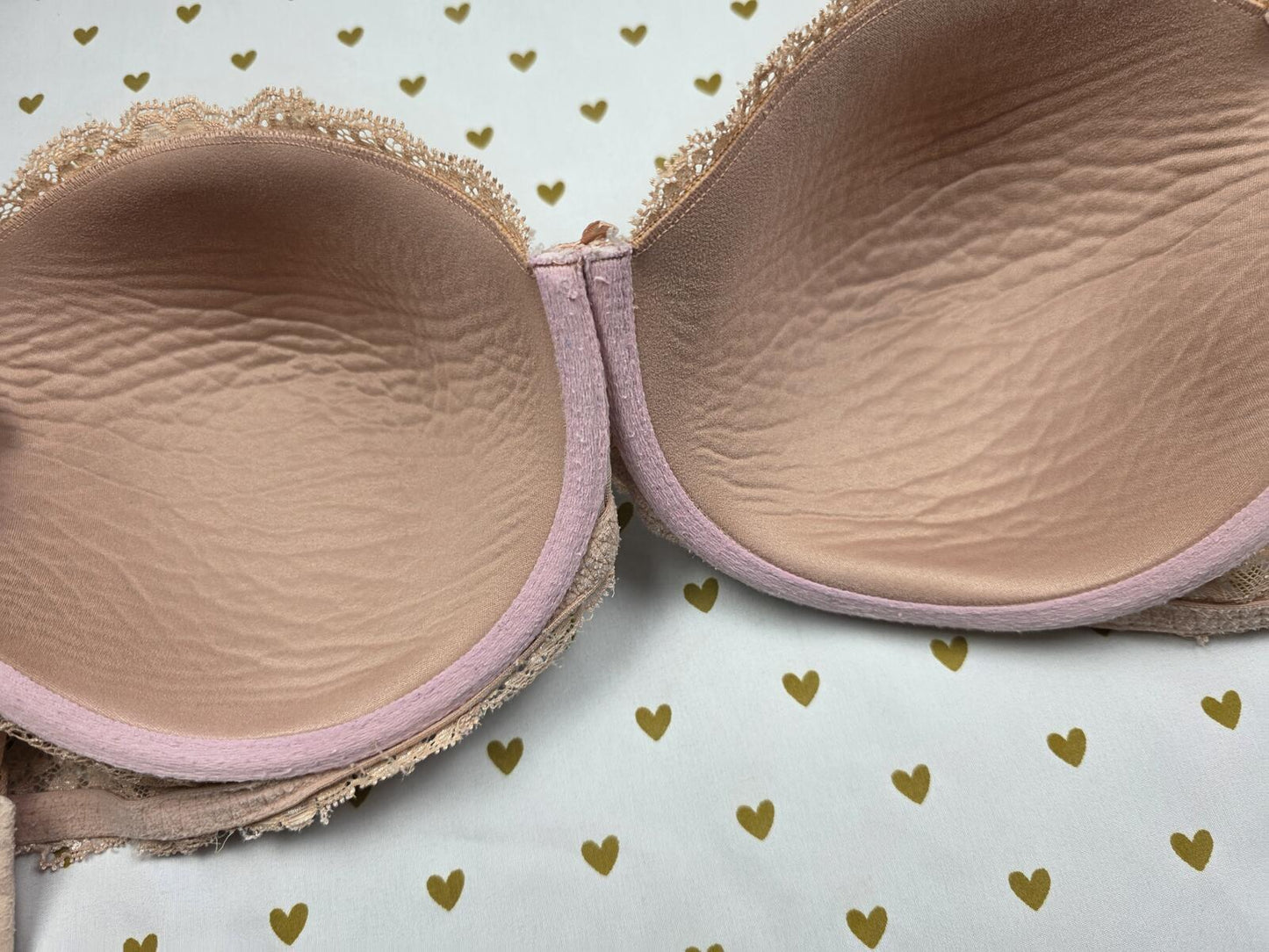 Victorias Secret Beige Lace accend DREAM ANGELS Lined Demi Balconette Bra 38DD
