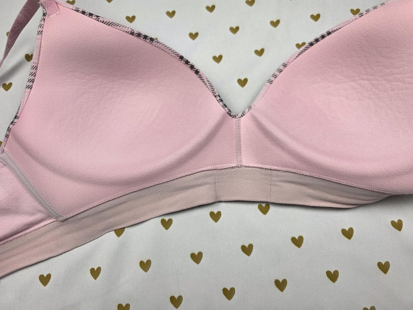 Victorias Secret BLING Plaid Wireless T Shirt Lightly Lined Bra Pink 36B