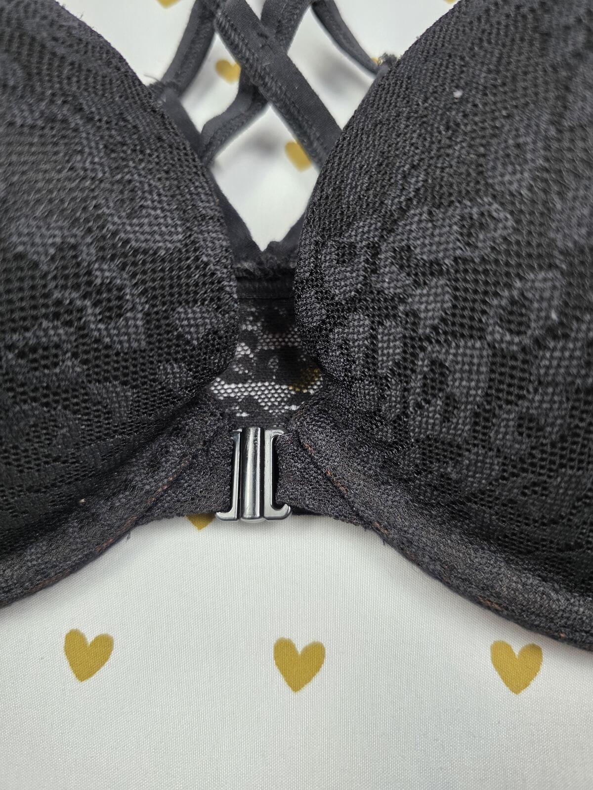 Victorias Secret PINK Strappy Caged front close leopard Accent Bra 34D Push Up