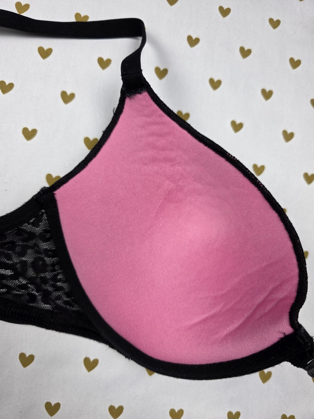 Victorias Secret PINK Strappy Caged front close leopard Accent Bra 34D Push Up