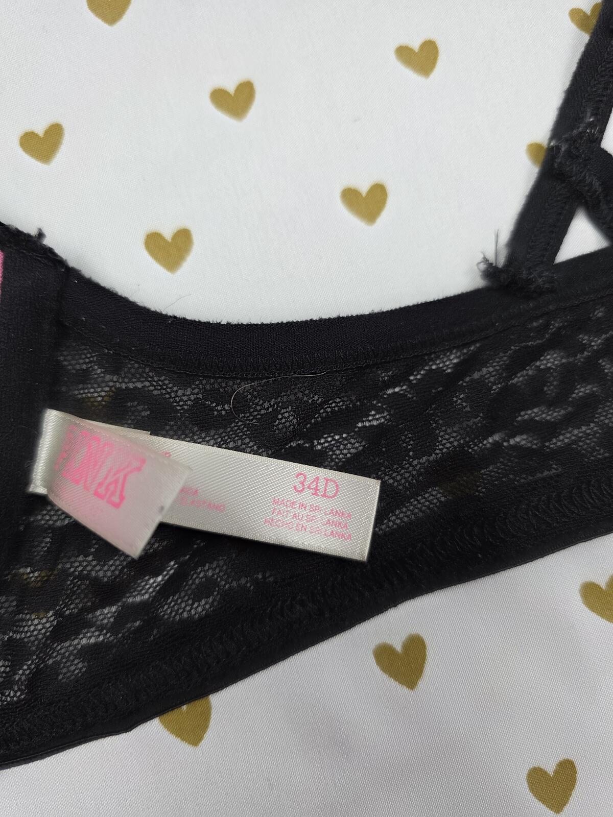 Victorias Secret PINK Strappy Caged front close leopard Accent Bra 34D Push Up