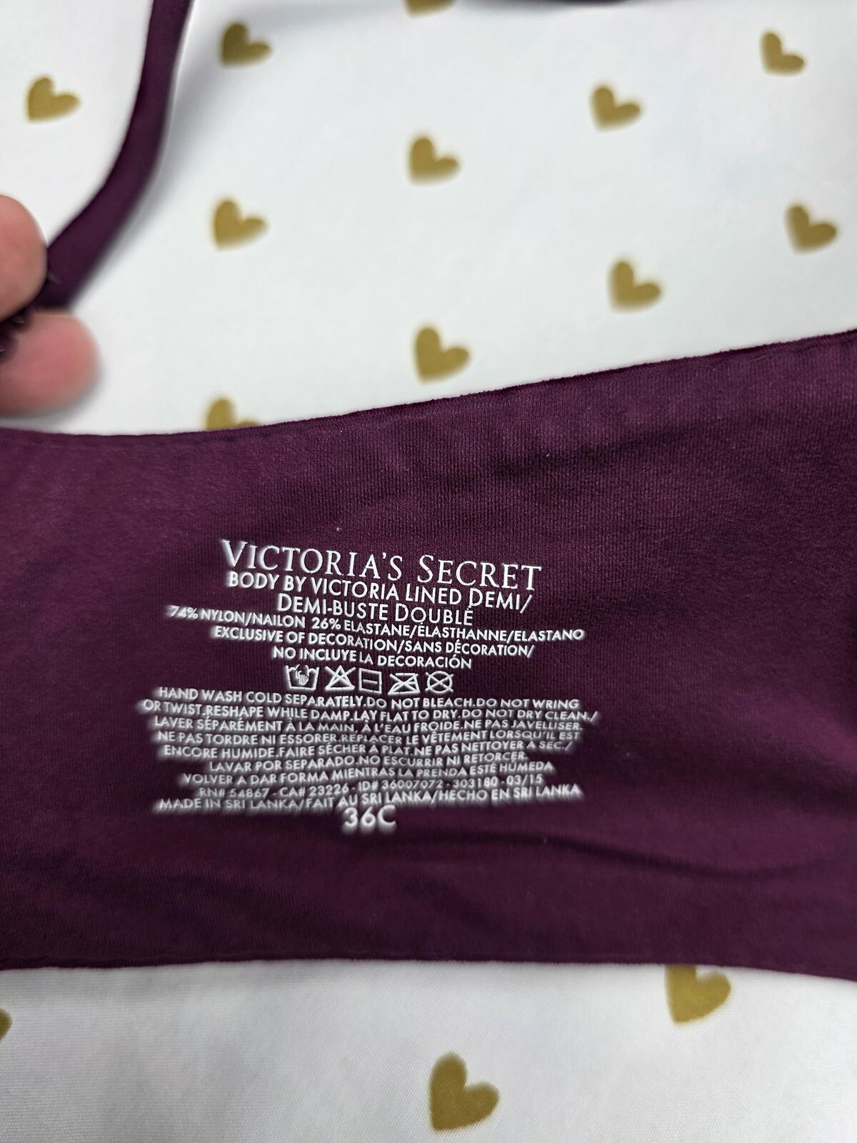 Victoria's Secret Maroon Lined Demi BODY BY VICTORIA bra 36C