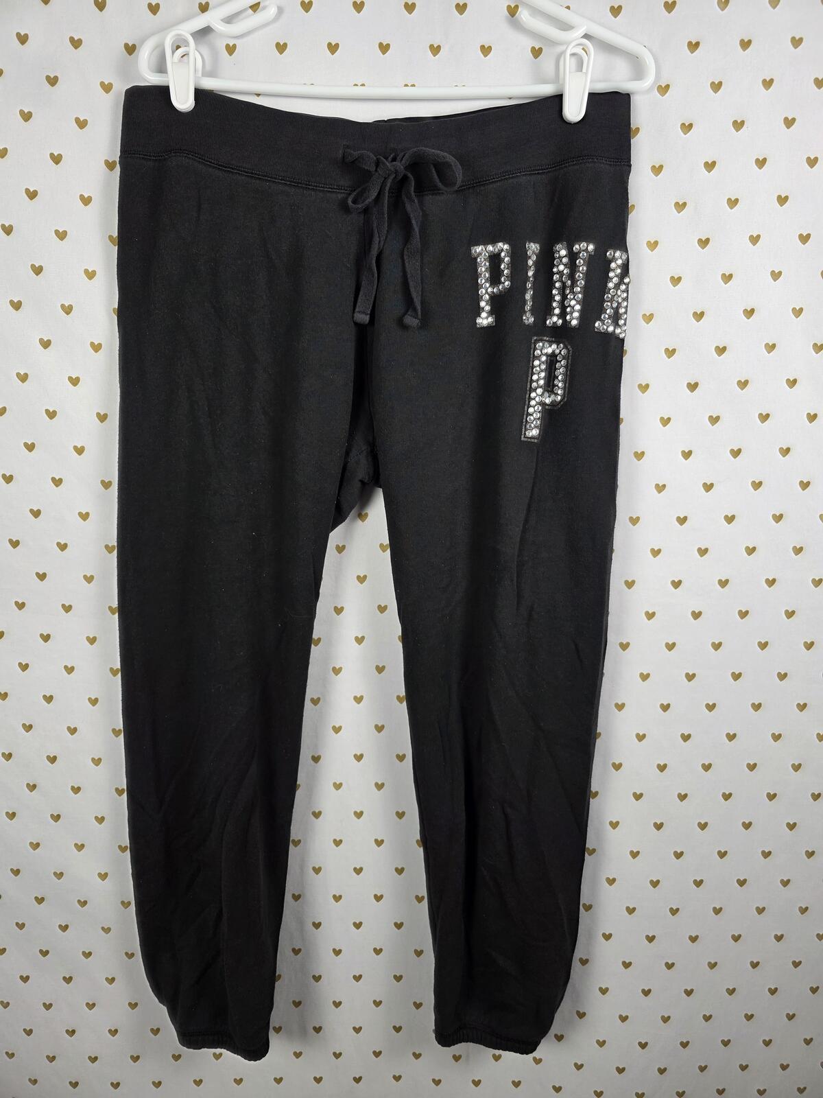 Victorias Secret PINK  BLING STUDDED Vintage Logo Sweats Black Medium