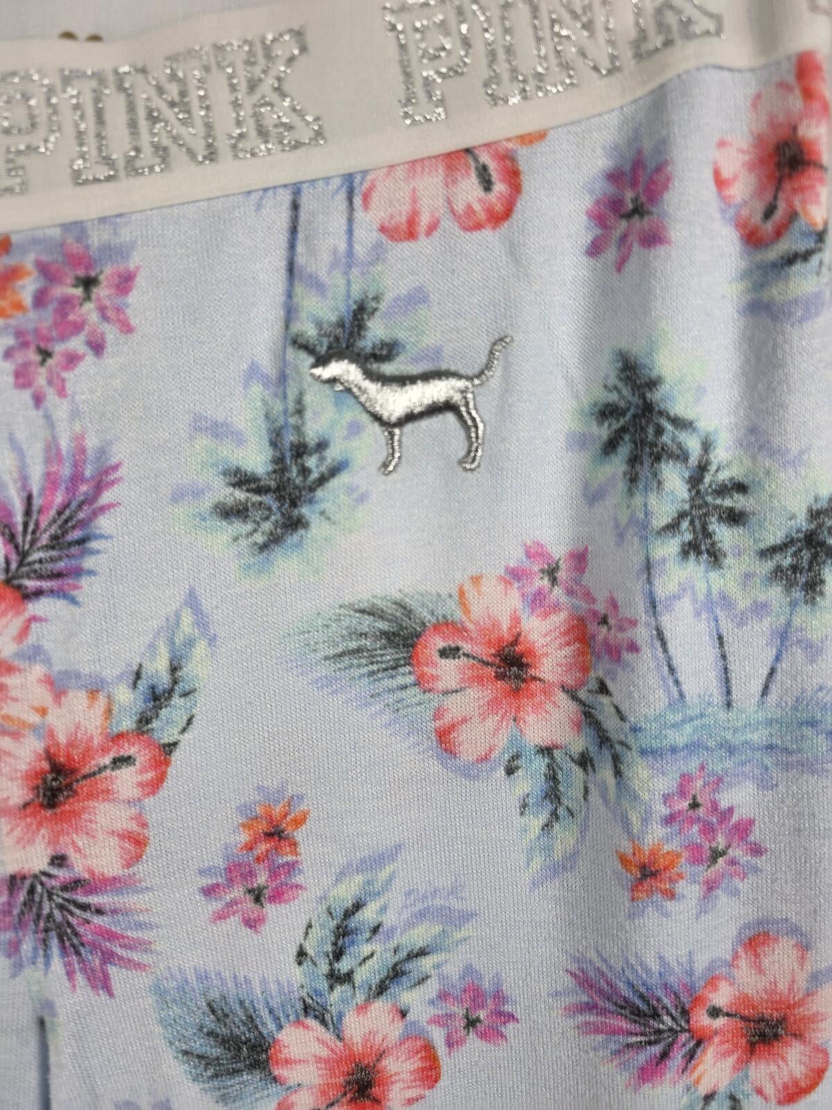 Victorias Secret Large Floral Tapered Sleep Pants Pajama Bottoms Blue