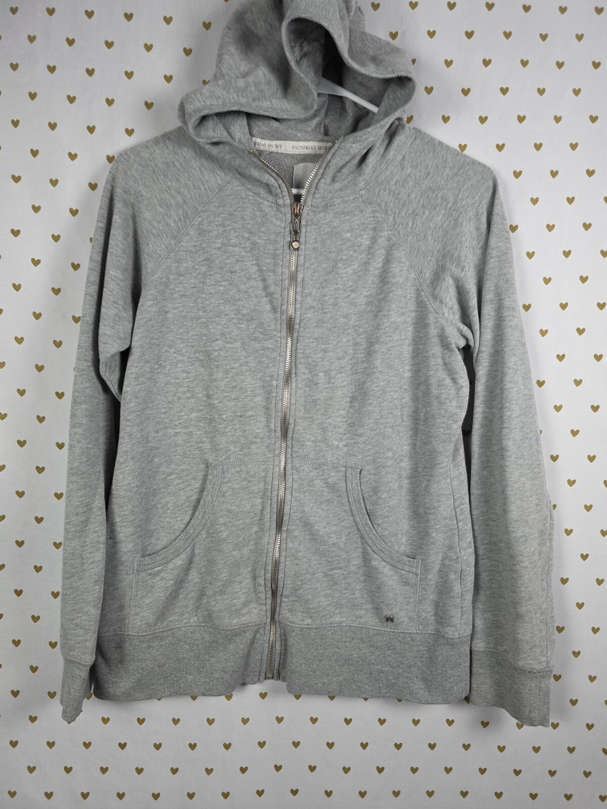 Victorias Secret BLING Heart Wings Full Zip Hoodie Jacket Grey MEDIUM