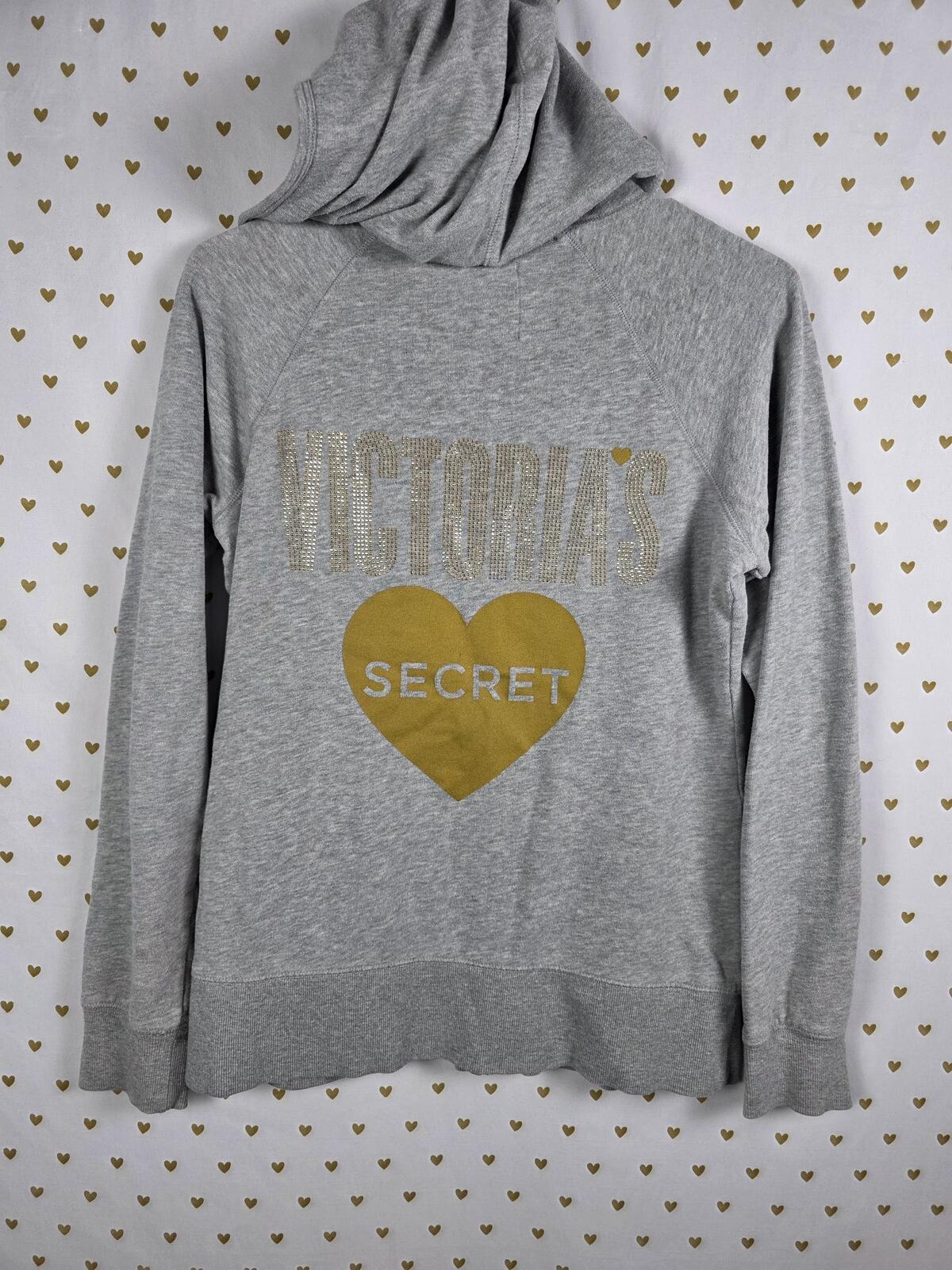 Victorias Secret BLING Heart Wings Full Zip Hoodie Jacket Grey MEDIUM