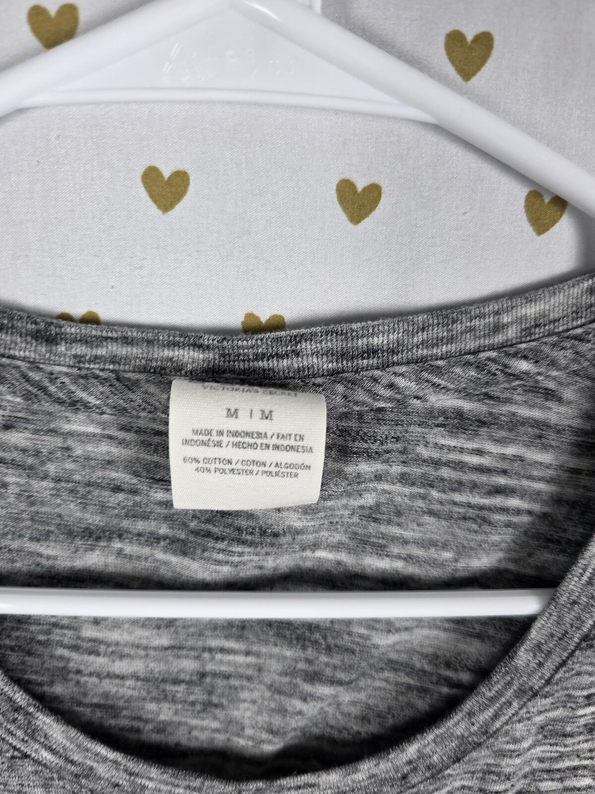 Victorias Secret PINK Grey BLING gold sequined tee shirt 86 Logo MEDIUM