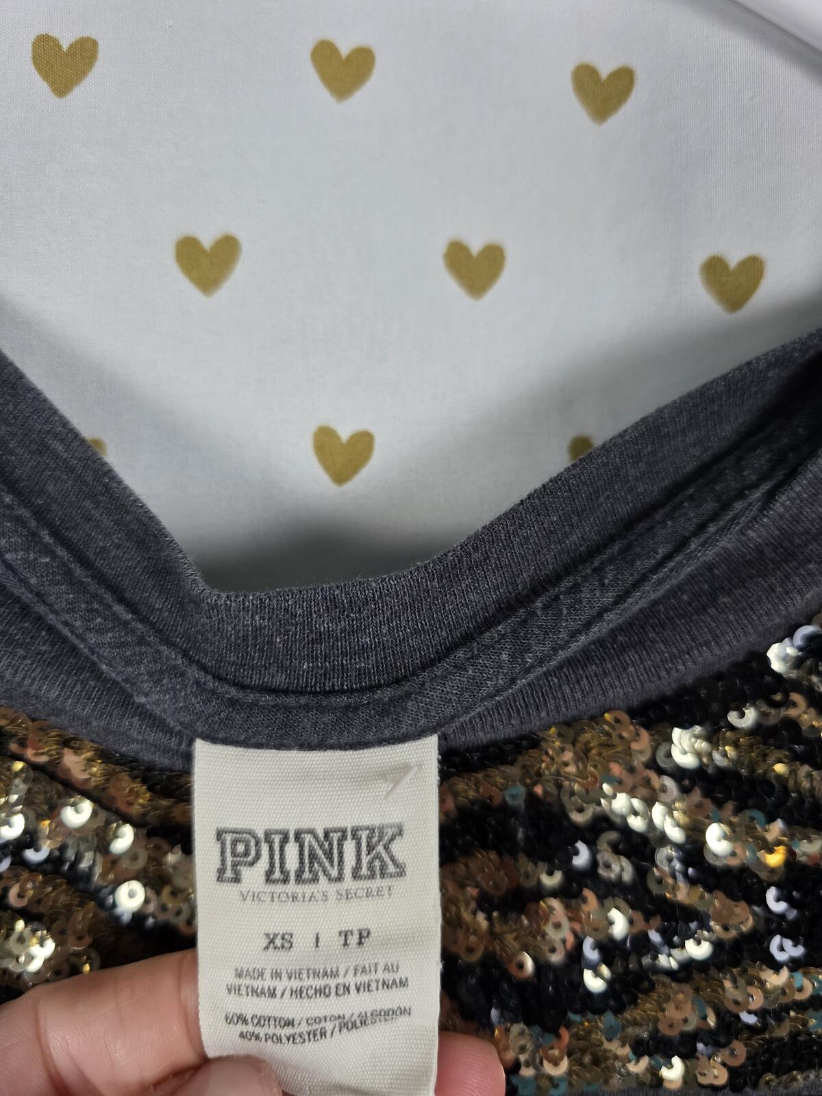 Victorias Secret PINK BLING Vintage Zebra Stripe Sequined Tee Shirt XS