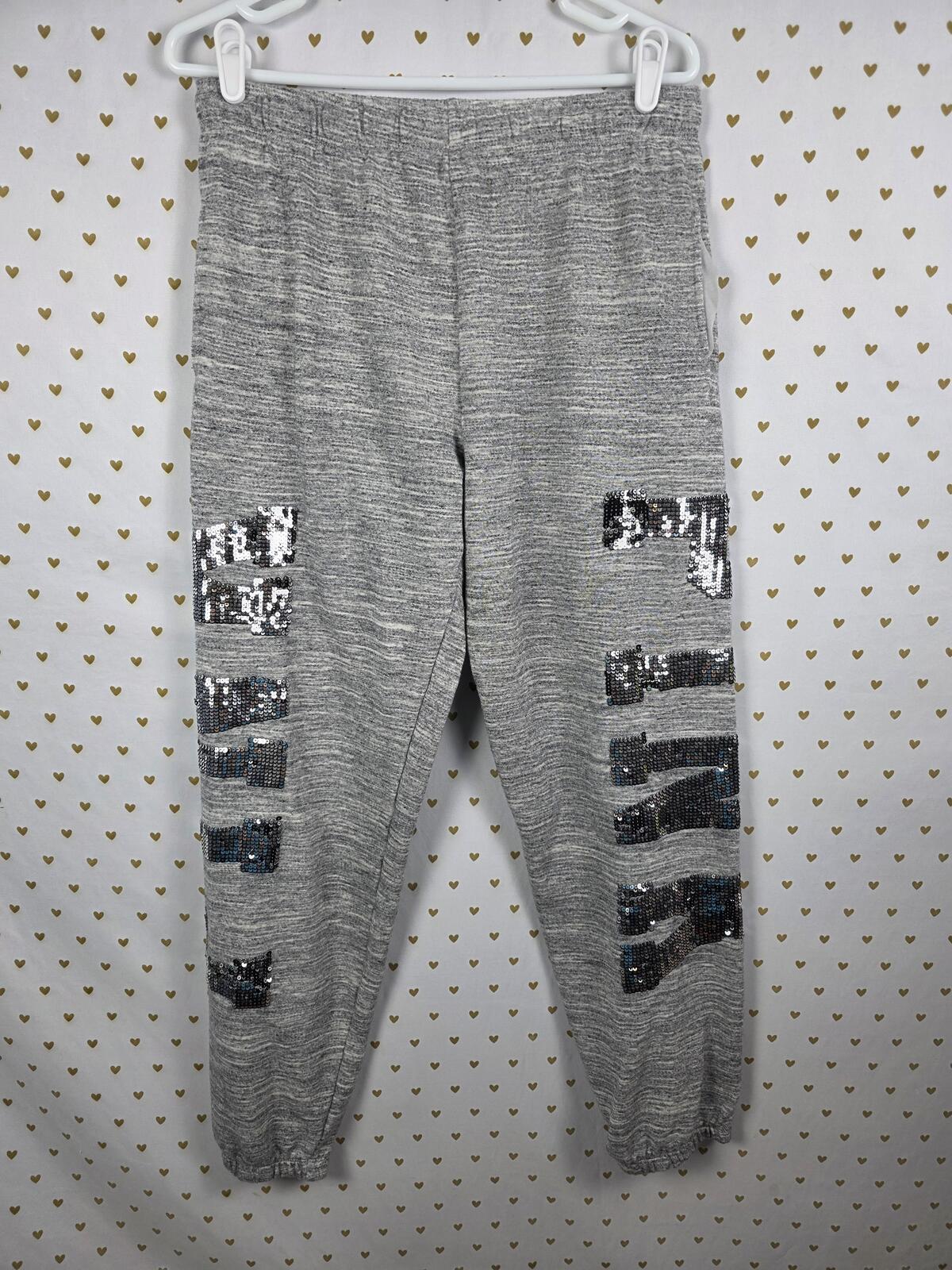 Victorias Secret PINK BLING GREY Mega Sequined Logo Sweats Sweatpants XS Oversiz