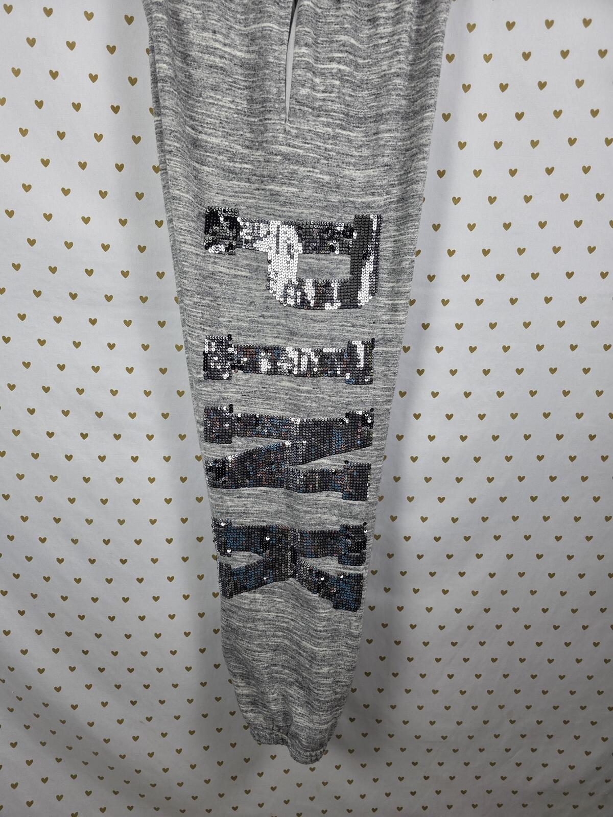 Victorias Secret PINK BLING GREY Mega Sequined Logo Sweats Sweatpants XS Oversiz