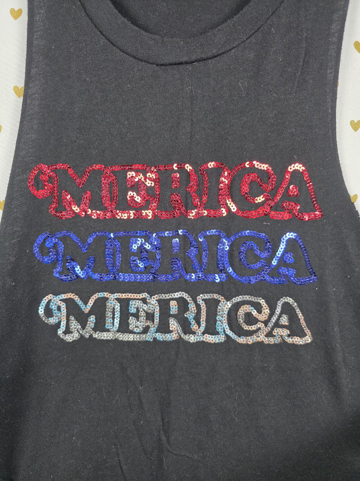 Victorias Secret PINK BLING USA AMerica MERICA Tank Top Black XS