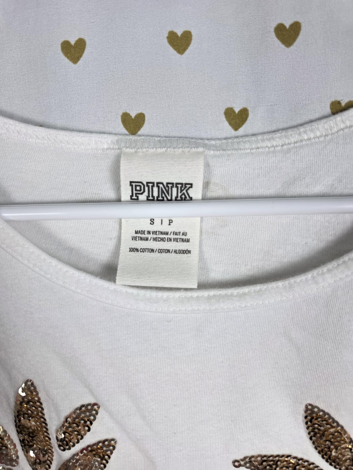 Victorias Secret PINK GOLD BLING PINEAPPLES Tee SHirt Tank Top SMALL