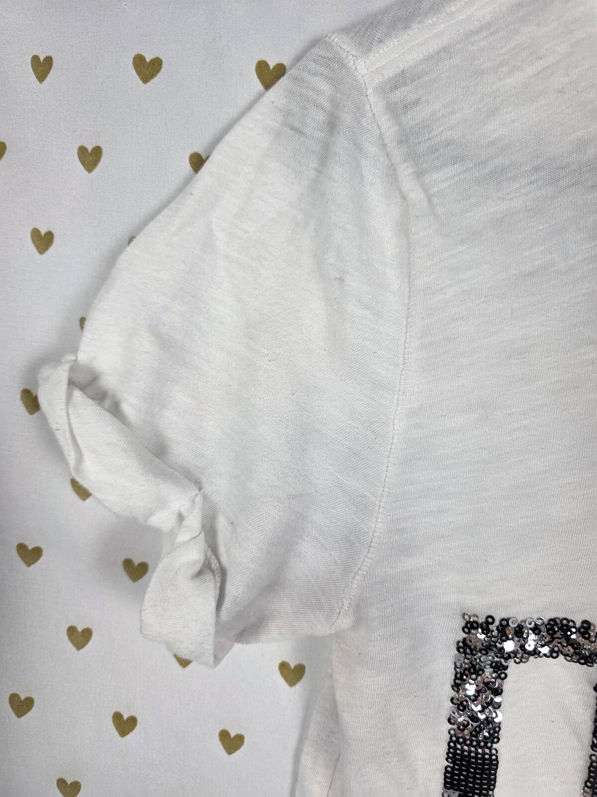 Victorias Secret PINK BLING Sequined Logo White Scoop Neck Short Sleeve Tee M