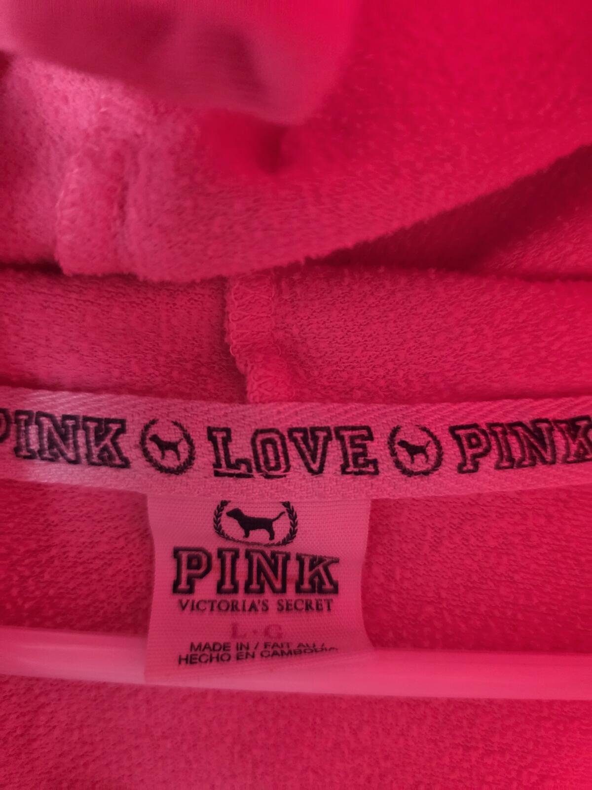 Victorias Secret Pink Full zip LOVE Hoodie Jacket Orange Neon LARGE