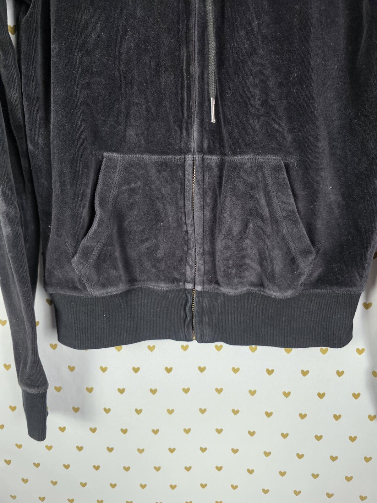 Victorias Secret Pink Vintage VELOUR y2k Gold Bling Hoodie Jacket Black XS