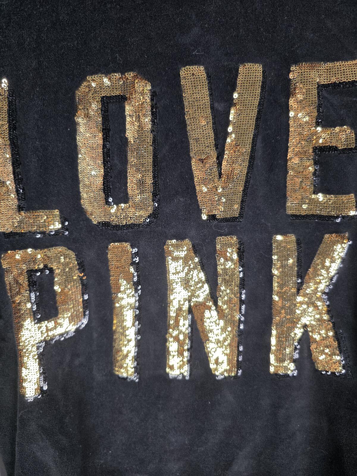 Victorias Secret Pink Vintage VELOUR y2k Gold Bling Hoodie Jacket Black XS