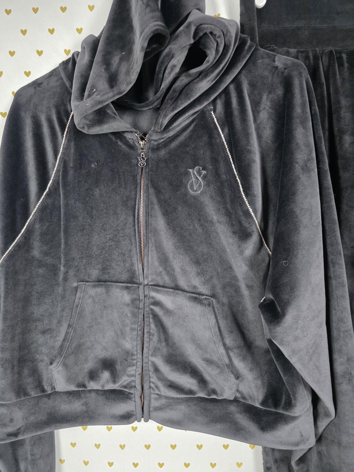 Victorias Secret ON POINT Velour Bling Rhinestone SET Outfit Hoodie Sweats L XL