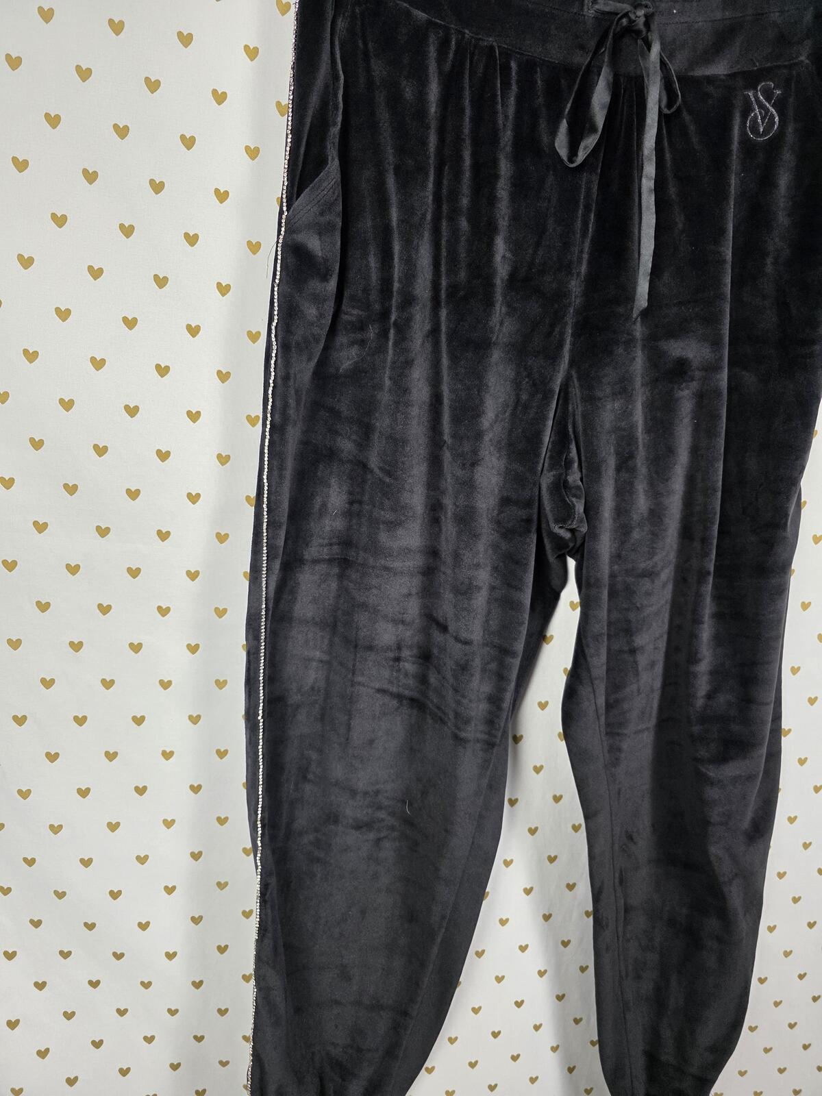 Victorias Secret ON POINT Velour Bling Rhinestone SET Outfit Hoodie Sweats L XL
