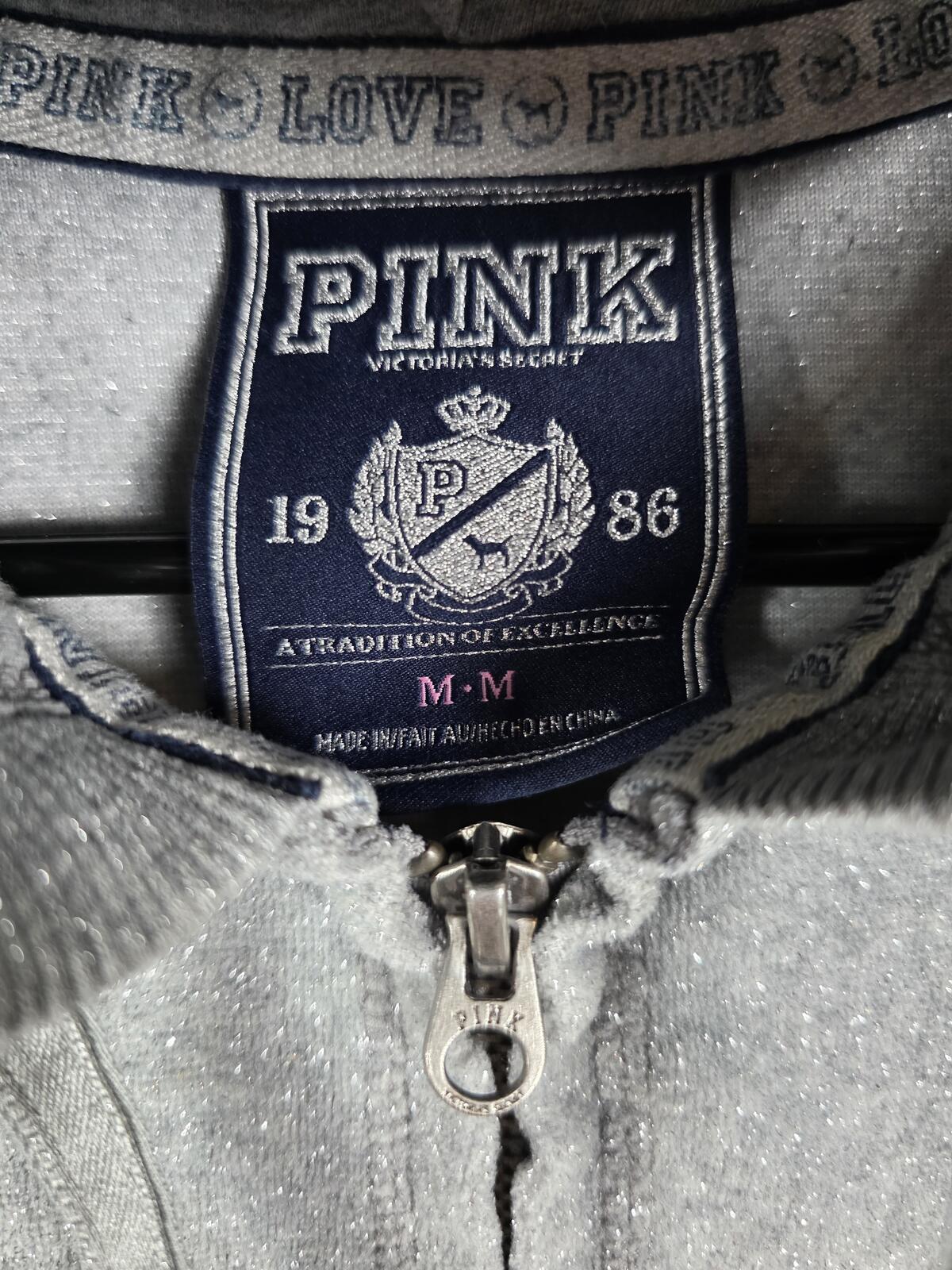 Victorias Secret Pink BLING GLITTER Heart Arrow Full Zip Hoodie Jacket MEDIUM