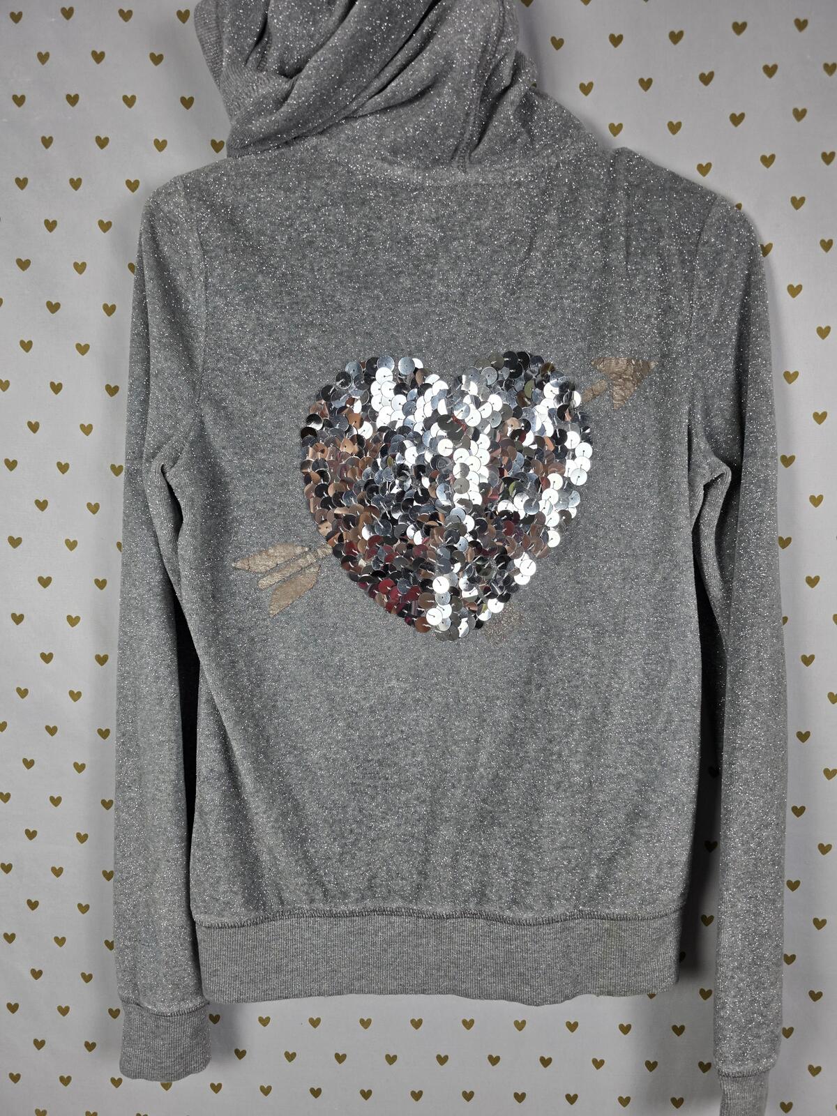 Victorias Secret Pink BLING GLITTER Heart Arrow Full Zip Hoodie Jacket MEDIUM