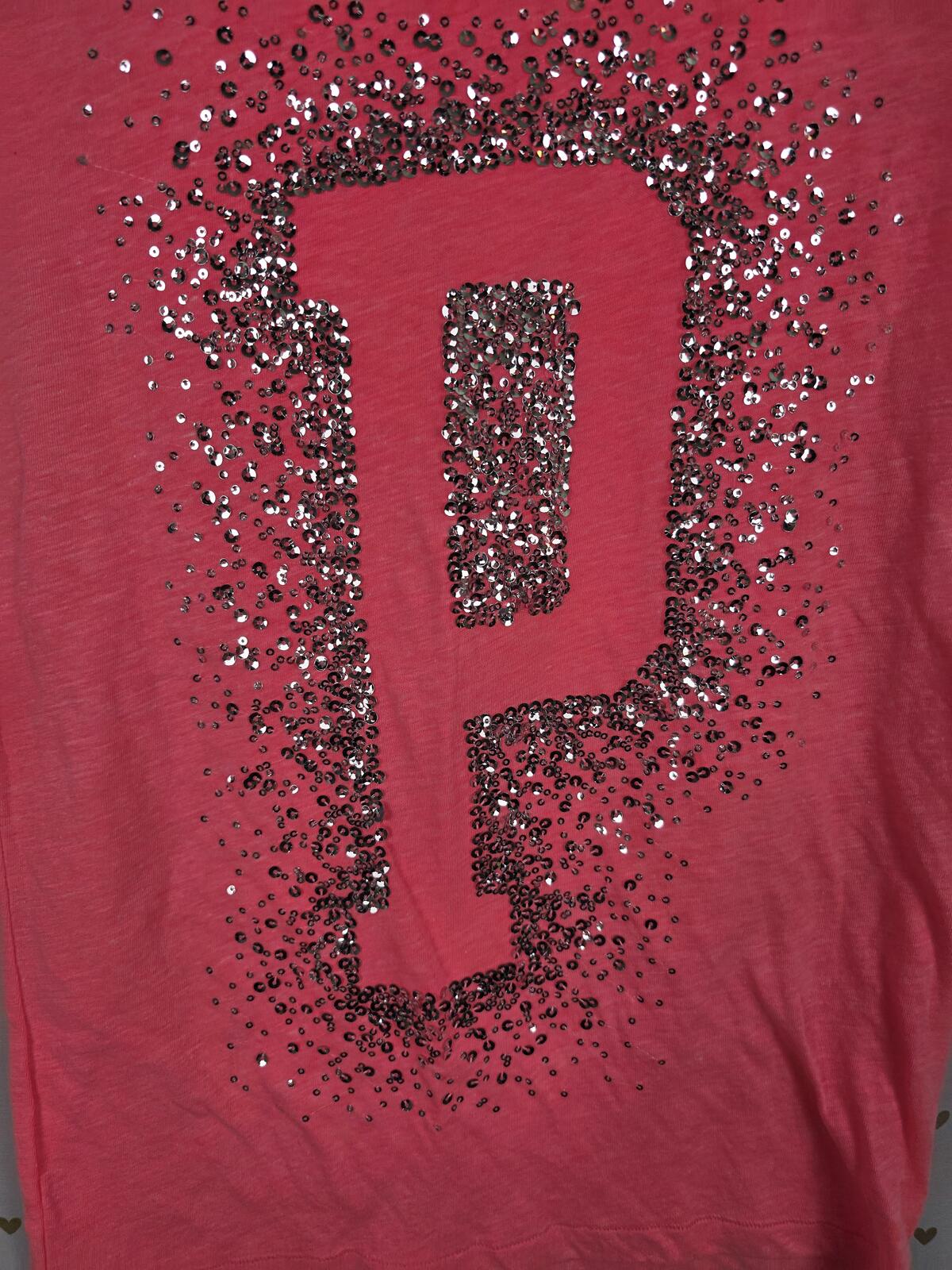 Victorias Secret PINK NEW NWT Bling Logo Tee Shirt NEON SMALL Sequined Shine