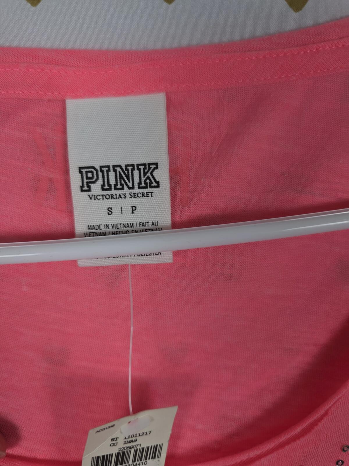 Victorias Secret PINK NEW NWT Bling Logo Tee Shirt NEON SMALL Sequined Shine