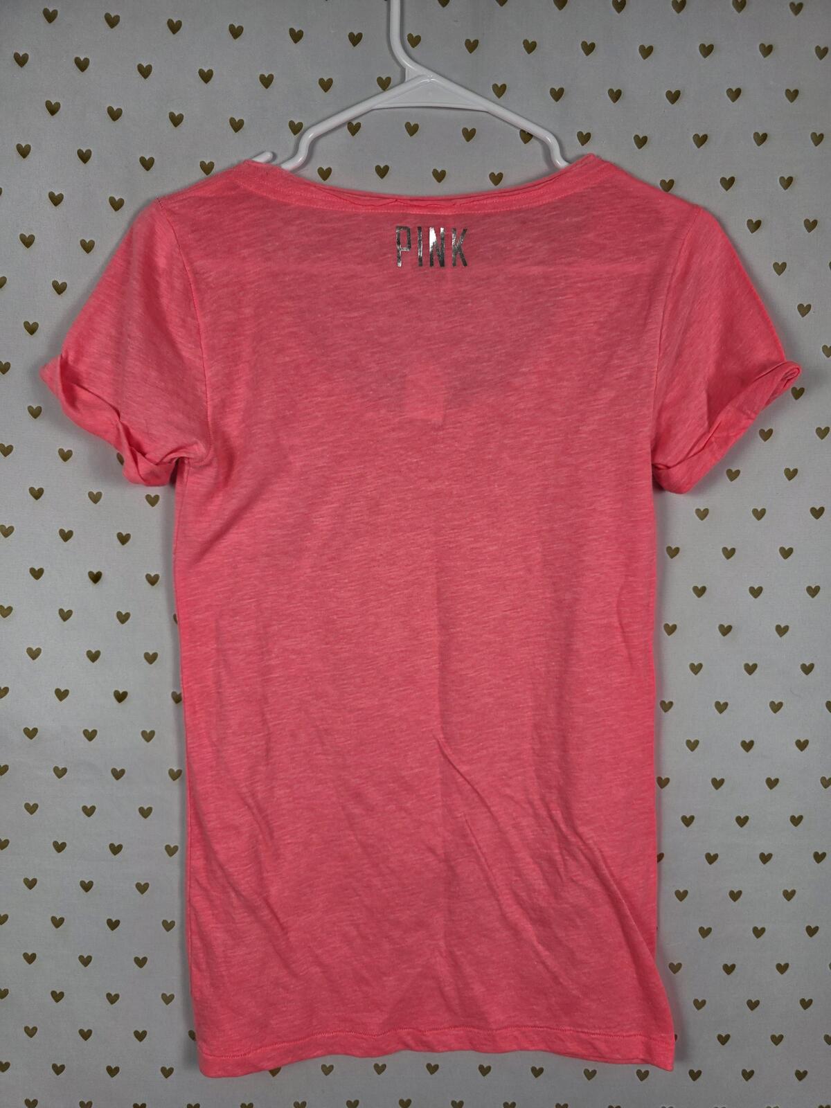 Victorias Secret PINK NEW NWT Bling Logo Tee Shirt NEON SMALL Sequined Shine