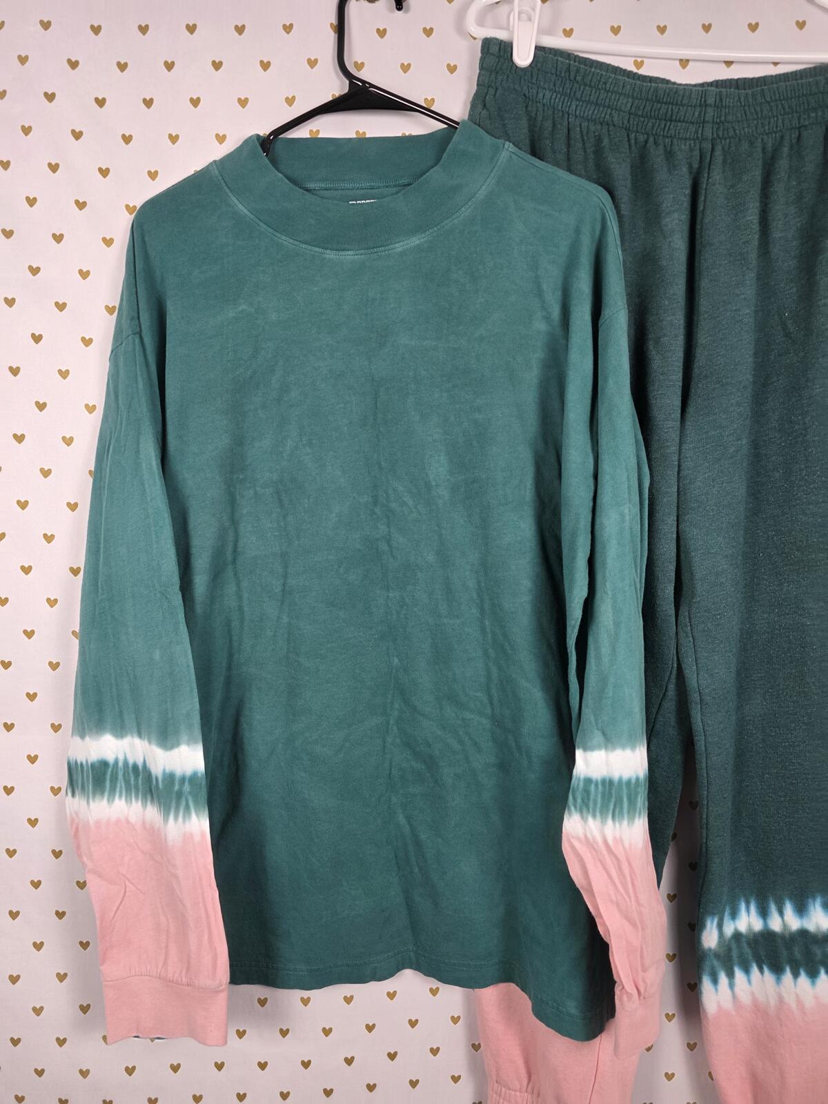 Victorias Secret PINK Oversized XL Tye Dye Sweats Long Sleeve Tee shirt SET 2pc