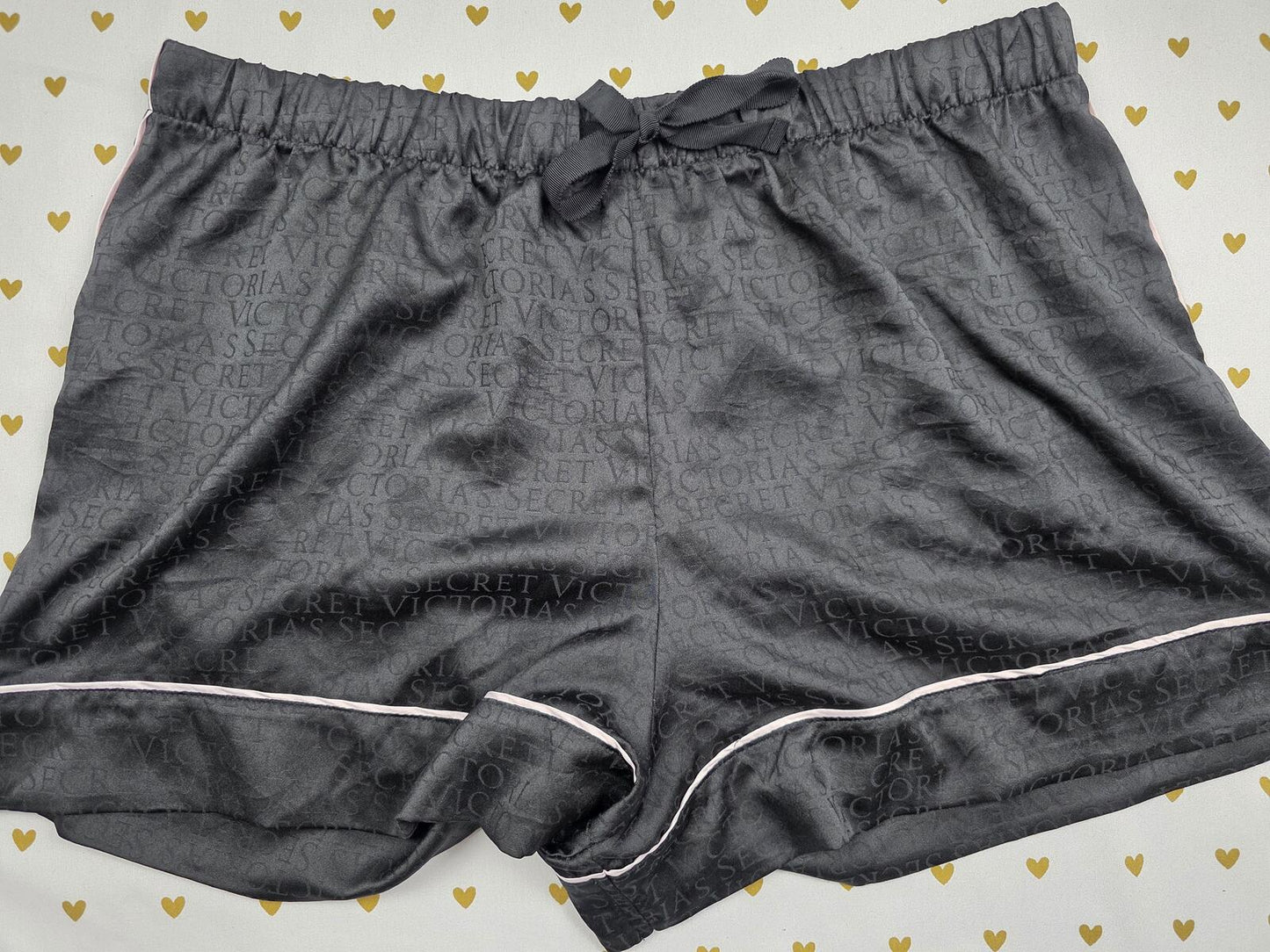 Victorias Secret Black Logo Satin LARGE Sleep Shorts Boxers Pajama Bottoms