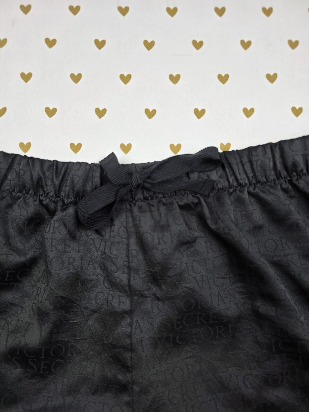 Victorias Secret Black Logo Satin LARGE Sleep Shorts Boxers Pajama Bottoms