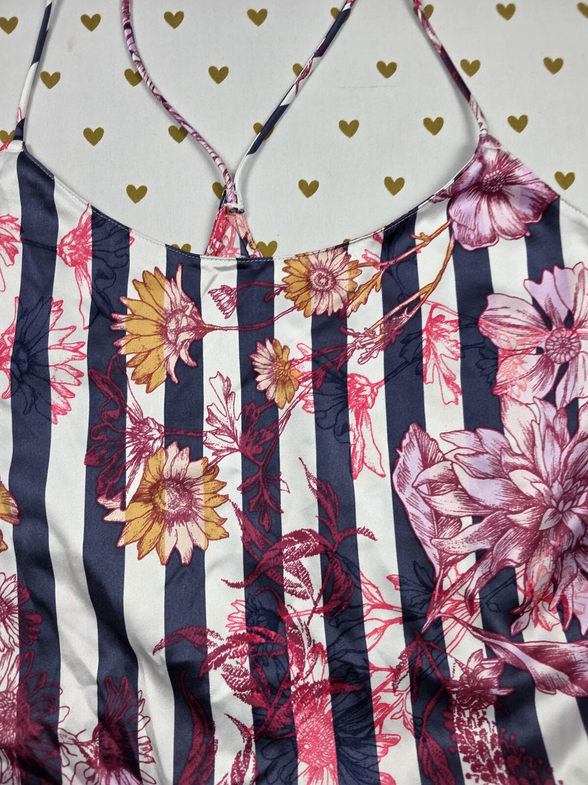 Victorias Secret Striped Floral Strappy Satin Babydoll Tank Top SMALL