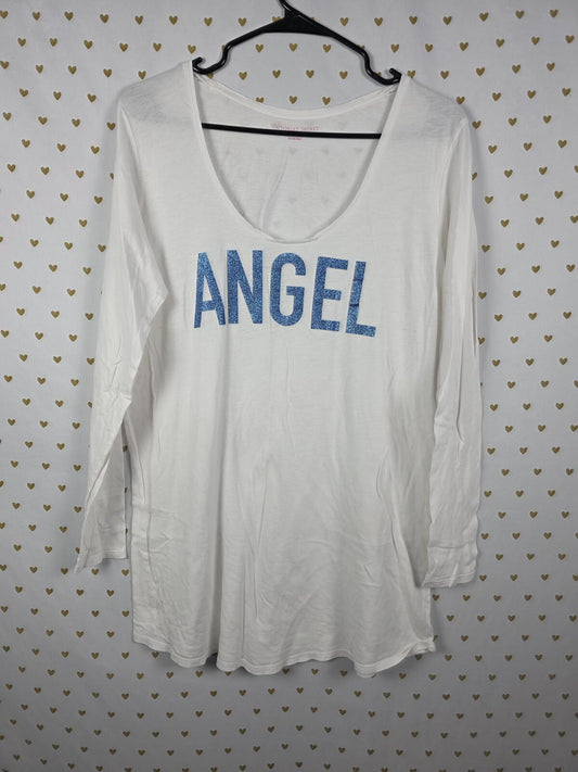 Victorias Secret White Long Sleeve ANGEL Bling Glitter Nightgown Sleep Shirt Med