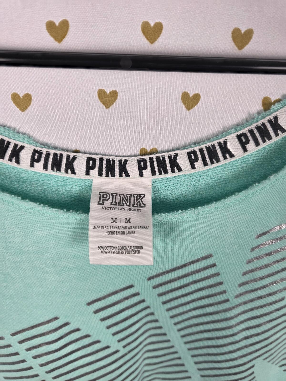 Victorias Secret Pink Slouchy Foil Logo Sweater Shirt Off shoulder MEDIUM