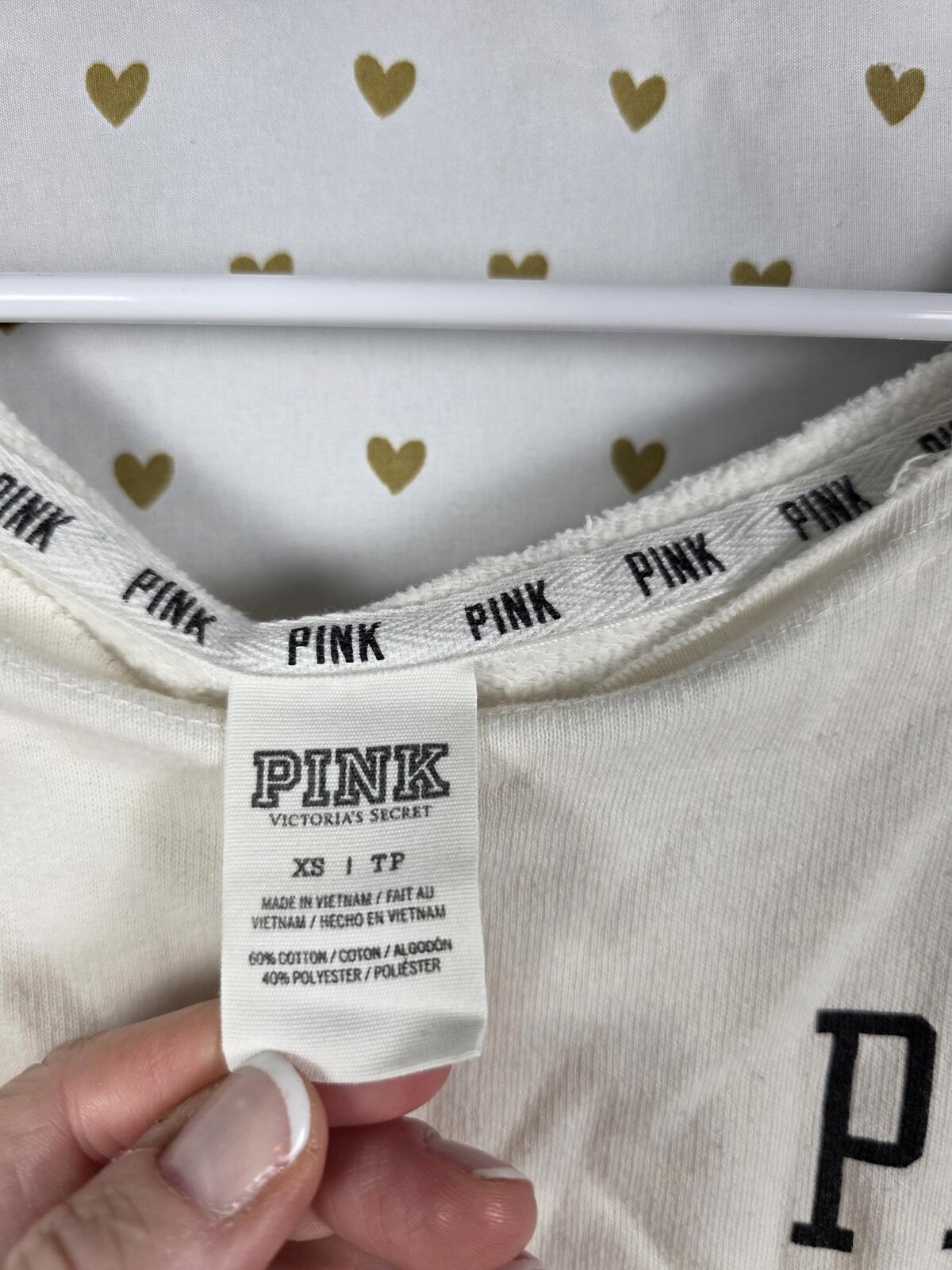 Victorias Secret Pink Studded Slouchy Logo Off shoulder white sweater shirt XS
